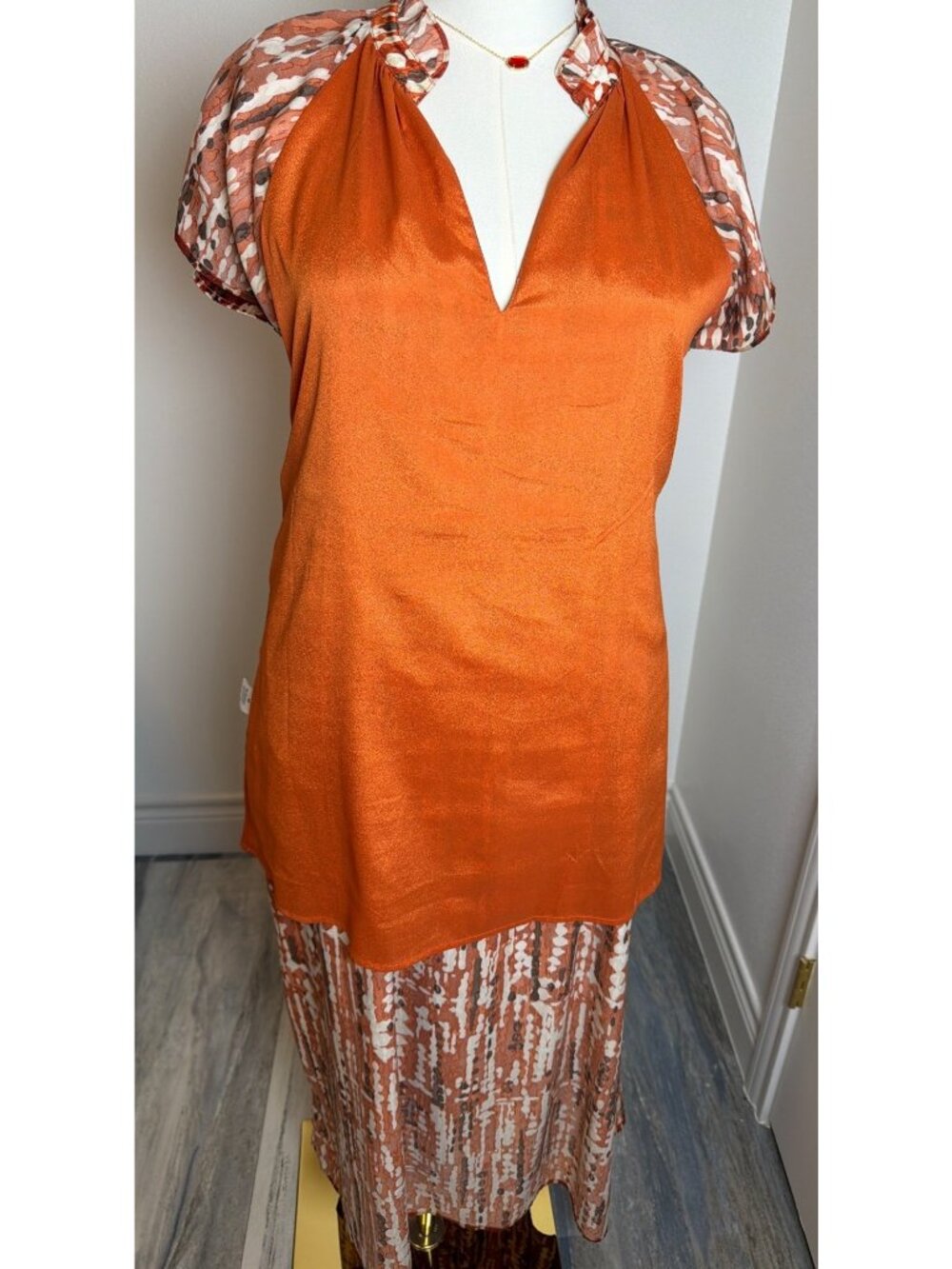 THML Rust Boho Abstract Print Maxi Dress with Pockets - Size Medium - Picture 12 of 13
